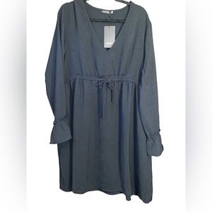 Womens V Neck Long Sleeve Dress Ruffle Tie Waist Drawstring Flowy Mini Dress 2X